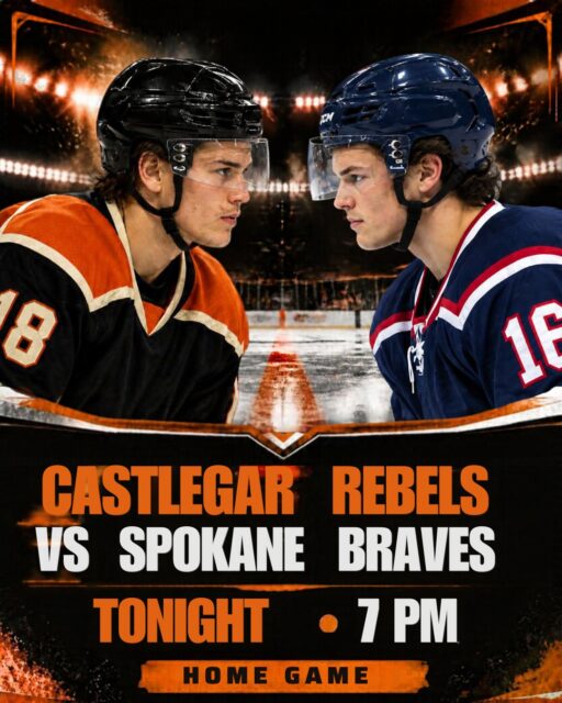 Come join the fun as the Castlegar Rebels face off against their international rivals, the Spokane Braves. Puck drop 7pm. Game night sponsor is Kalesnikoff Lumber who is sponsoring a shoot to win. Come try your hand at winning.