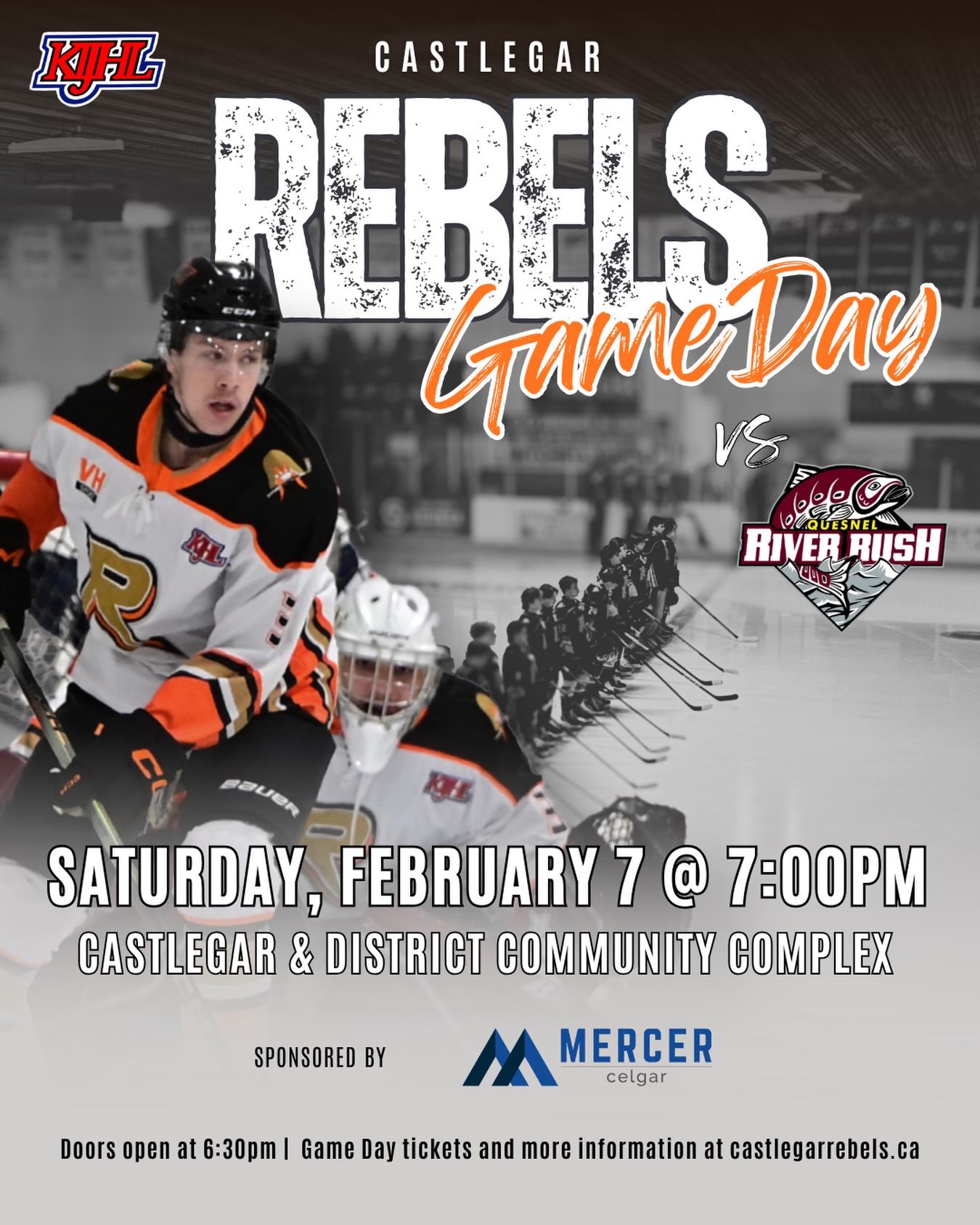 It’s hockey night in Castlegar once again as the Rebels take on the Quesnel River Rush, their first and only meeting this season. 

It all gets started at 7pm. Be there to watch it live or catch it on Flo Hockey. Info on how to get your tickets or to watch online is at the link in our bio. 

Thank you to our game day sponsor, Mercer Celgar 👏 

#wearerebels #playforthegar #rebsnation #kijhl #kijhlhockey
