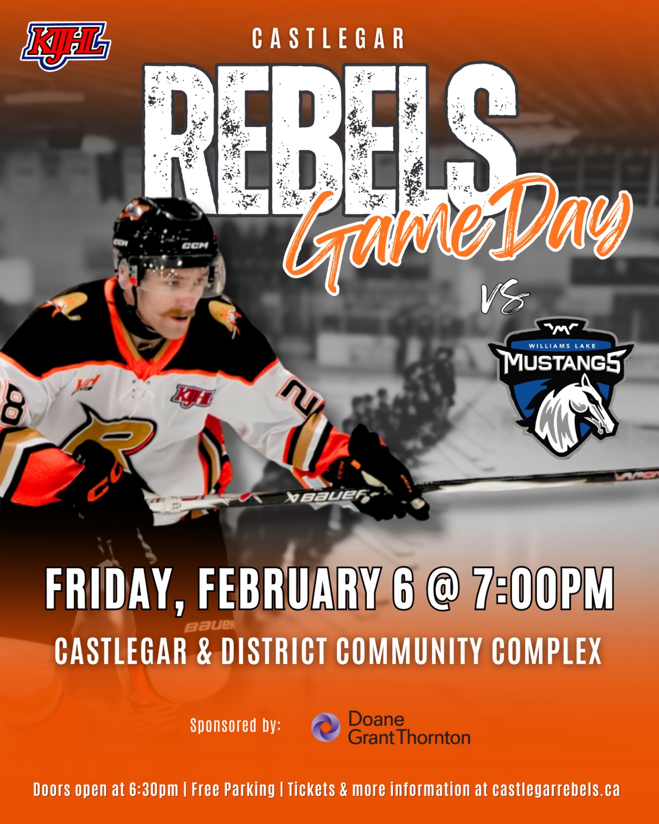 💥 GAME DAY 💥

The Rebels are kicking February off right - back on home ice as they take on the Williams Lake Mustangs for the first and only time this season.

Don’t forget it’s Selkirk College Night so bring a non-perishable food item for the Selkirk College Student Pantry for a chance to win Rebels swag. Students, bring your college student ID for free admission.

Puck drop at 7pm. Get your tickets and virtual watch information at the link in our bio.

Thanks to our game day sponsor tonight, Doane Grant Thornton.

#wearerebels #playforthegar #rebsnation #kijhlhockey #kijhl