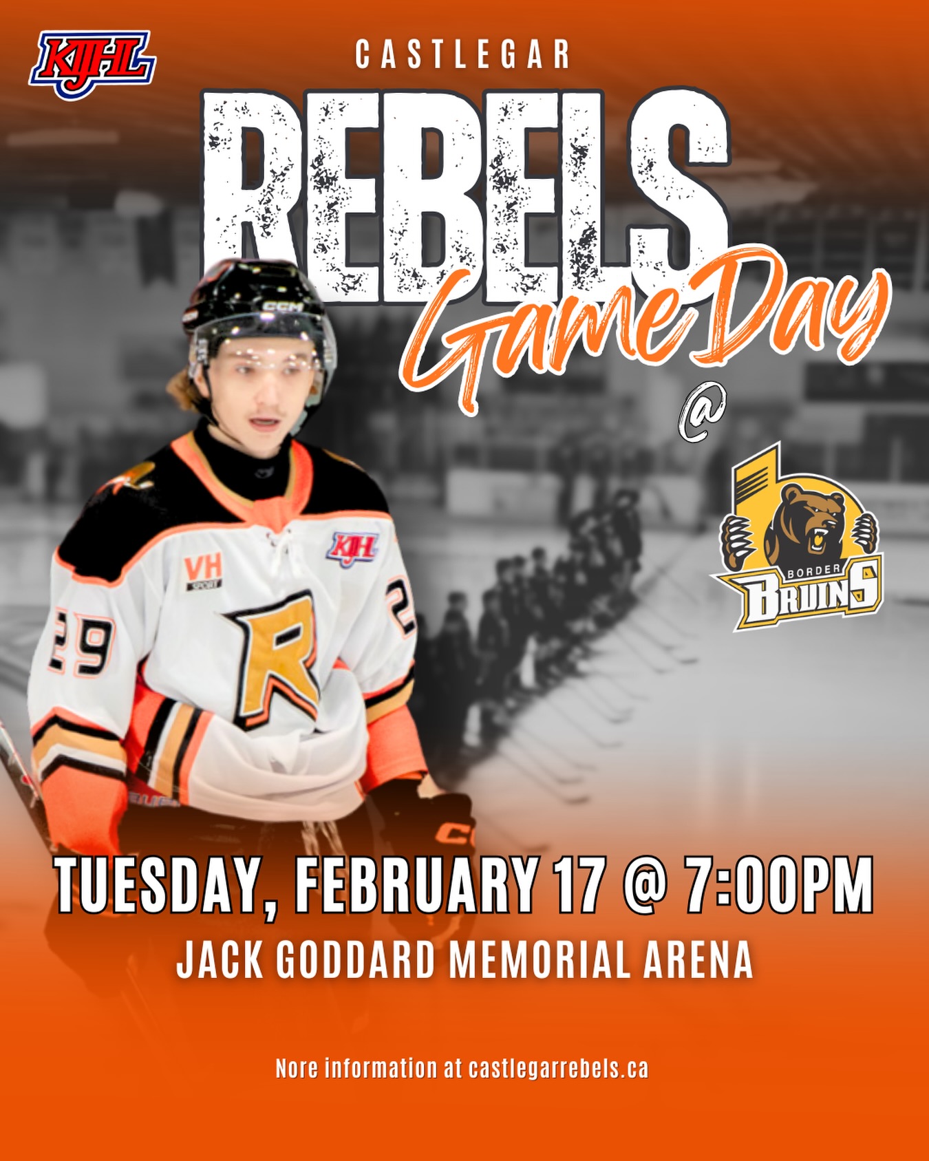 It’s a rare Tuesday night match-up as the Rebels head to Grand Forks to take on the Border Bruins tonight. 

Puck drop at 7pm at the Jack Goddard Memorial Arena. Catch the action in person or on Flo Hockey. Check out the link in our bio.

#wearerebels #playforthegar #rebsnation 
#kijhl #kijhlhockey

📸 Kelsea Dorosz
