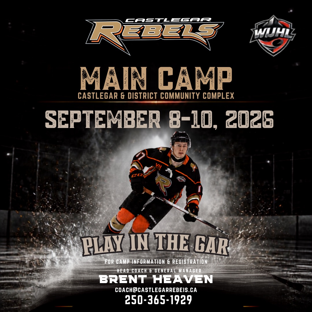 🚨MAIN CAMP ANNOUNCEMENT 🚨
Ready to take your game to the next level? The wait is over, and it's time to battle! 🏒🔥
The Castlegar Rebels have a select Main Camp from September 8–10th at the Castlegar & District Community Complex.
To ensure we build the strongest roster possible for our inaugural WIJHL campaign, this camp is completely FREE to attend!
This is your chance to showcase your game, claim your spot, and wear the black & orange. 💪🏼⚠️
HOW TO APPLY: Spaces are strictly limited. Interested players must reach out directly to Head Coach and General Manager Brent Heaven via email, text, or phone call for more details and to secure an invite:
📱 Phone/Text: 250-365-1929
📧 Email: coach@castlegarrebels.ca
Don't wait—unleash your potential and join the Rebels family! 🧡🖤
#CastlegarRebels #RebelNation #WIJHL #PlayForTheGar #GoRebels #JuniorHockey 🏒🔥