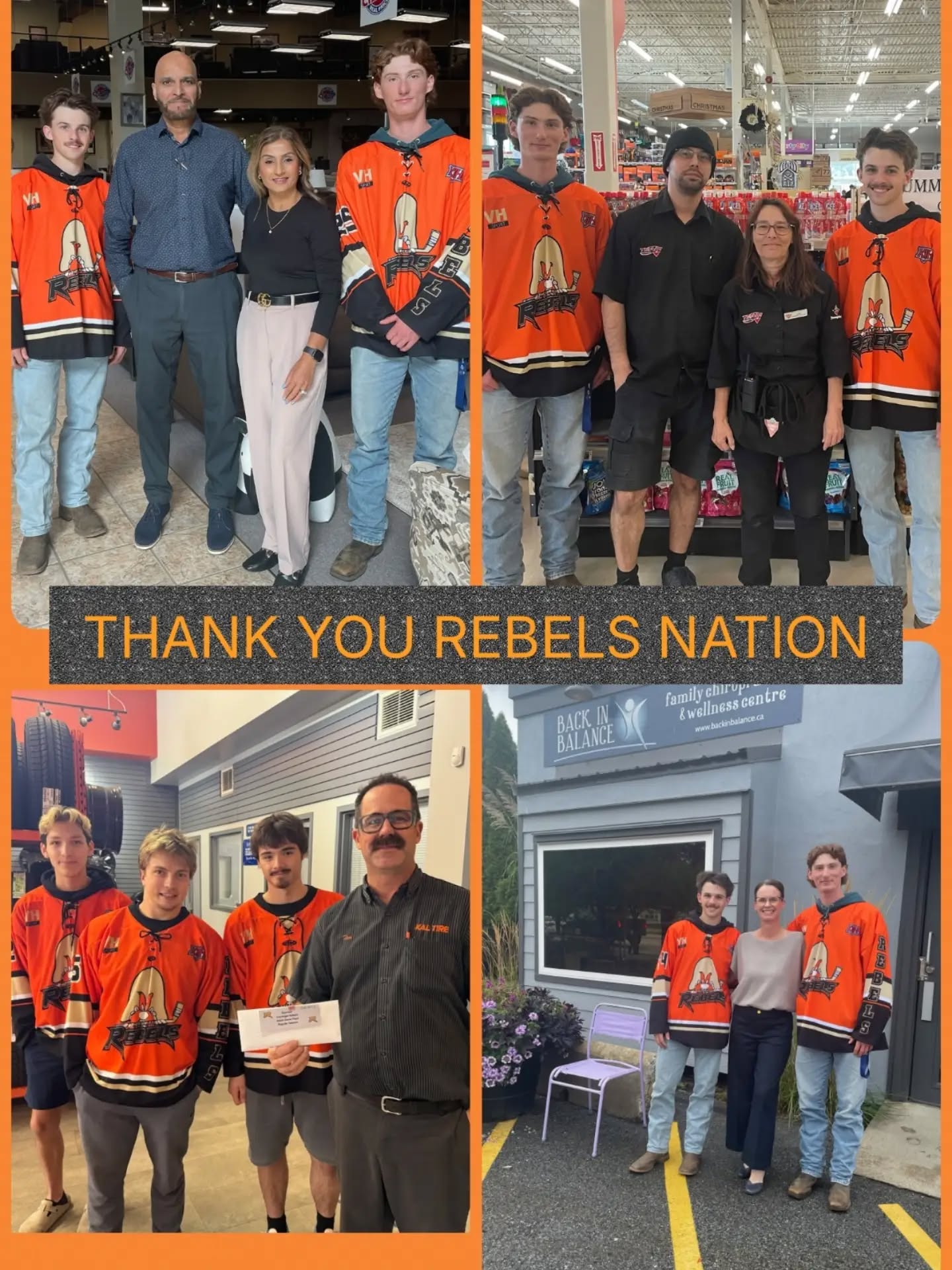 🧡🖤REBELS SHOUTOUT!🖤🧡
A HUGE thank you to City Furniture, Canadian Tire, Kal Tire, and Back in Balance for supporting our Castlegar Rebels! 🏒🔥
Our sponsors help make Rebels hockey happen and we're very proud to have you in our corner! 🙌
Support the businesses that support the Rebels! 🧡
#CastlegarRebels #GoRebels #PlayForTheGar #WIJHL #RebsNation