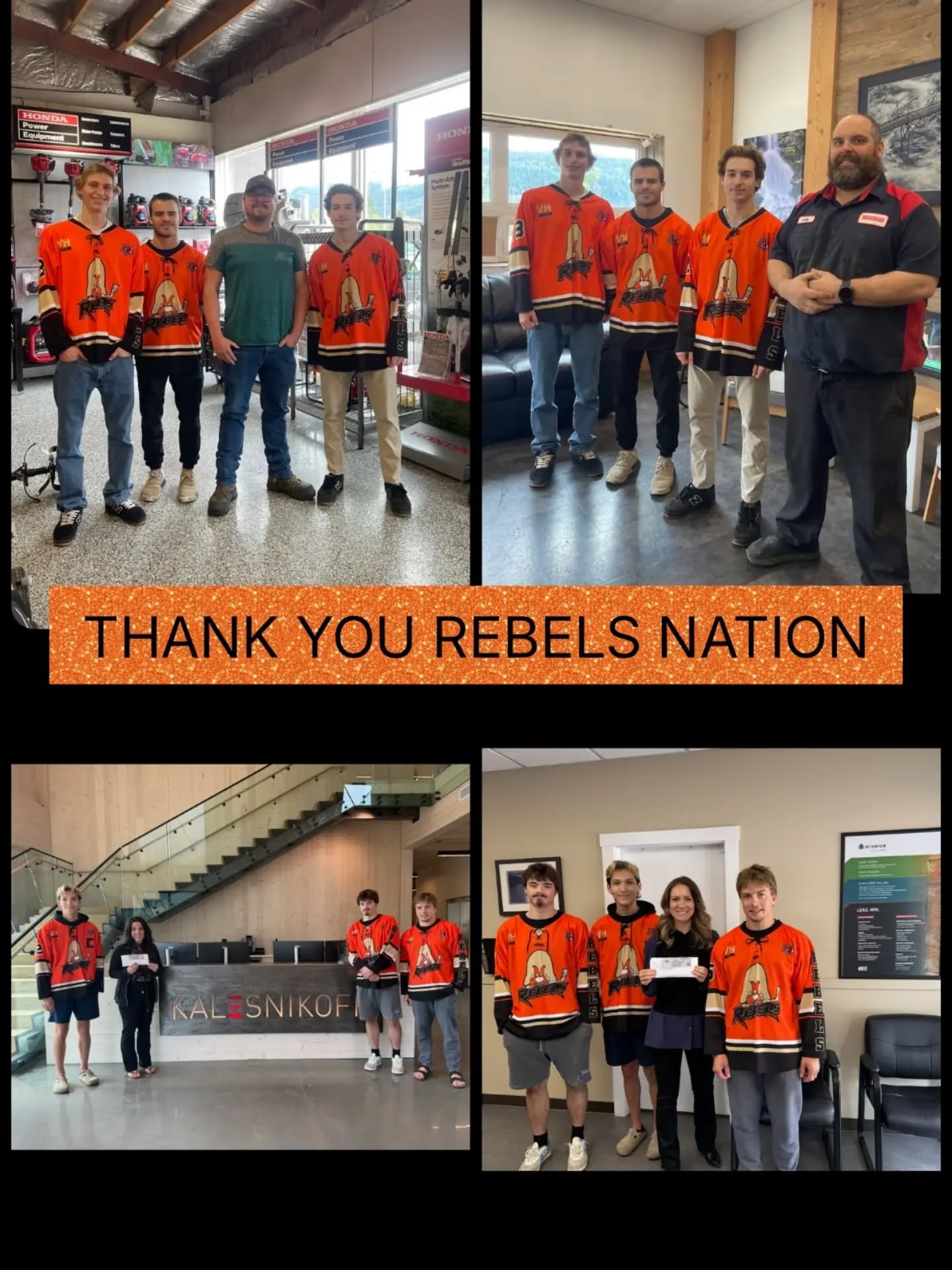 🧡🖤REBELS SHOUTOUT!🖤🧡
A HUGE thank you to Honda, Toyotech Automotive Repair, Kalesnikoff Lumber, and Interfor for supporting our Castlegar Rebels! 🏒🔥
Our sponsors help make Rebels hockey happen and we're very proud to have you in our corner! 🙌
Support the businesses that support the Rebels! 🧡
#CastlegarRebels #GoRebels #PlayForTheGar #WIJHL #RebsNation