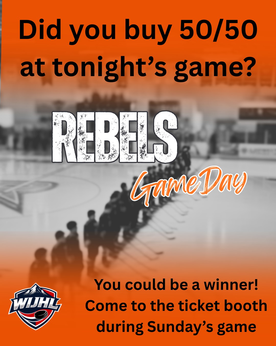 Tonight's 50/50 was not claimed. Did you buy a ticket? Come to the ticket booth at Sunday's game and check your numbers. You could be the winner! Ticket #120506