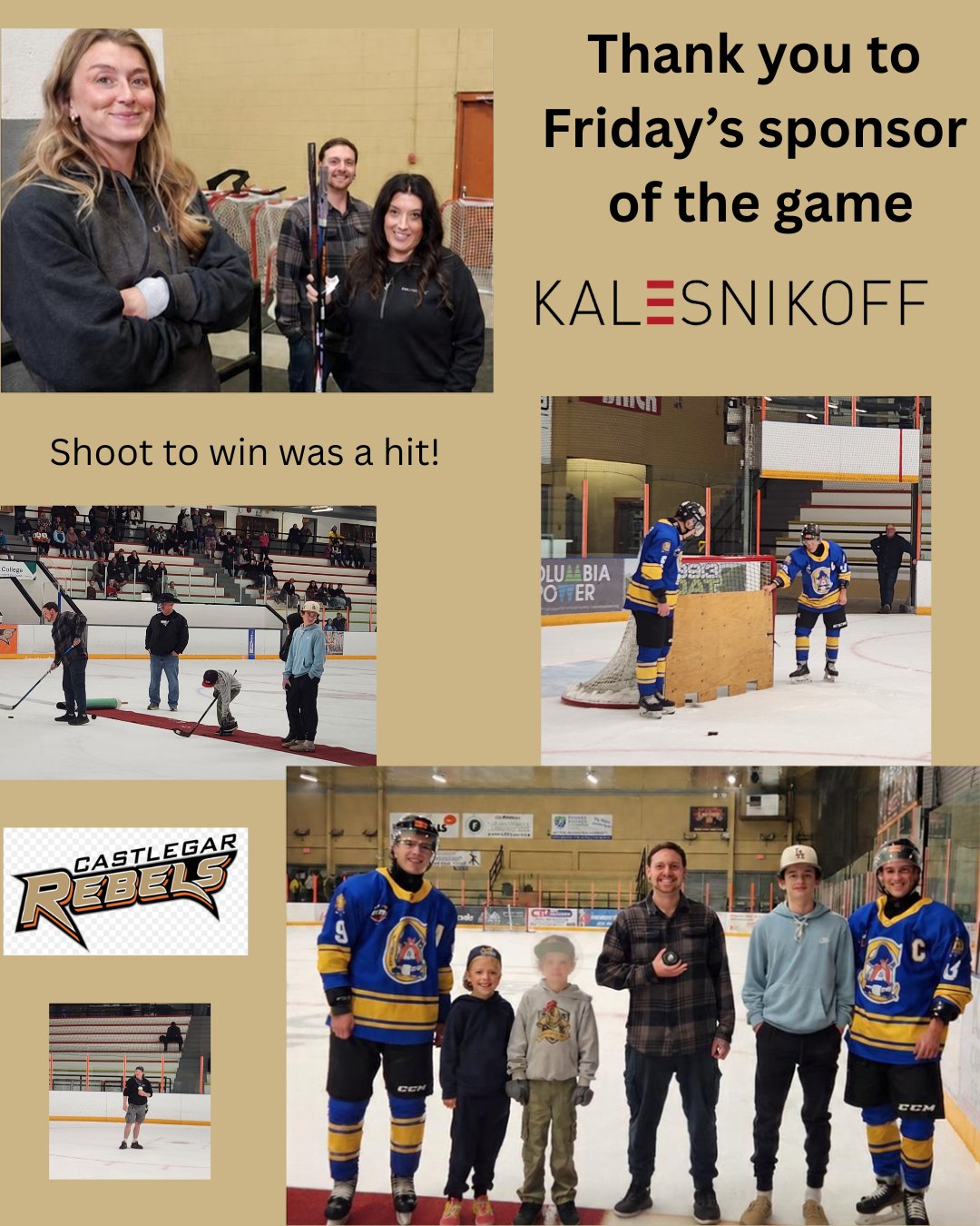 Congratulations to Lenox Palmer - Shoot to win winner on Friday night.  Special thanks to our sponsor of the game Kalesnikoff Lumber